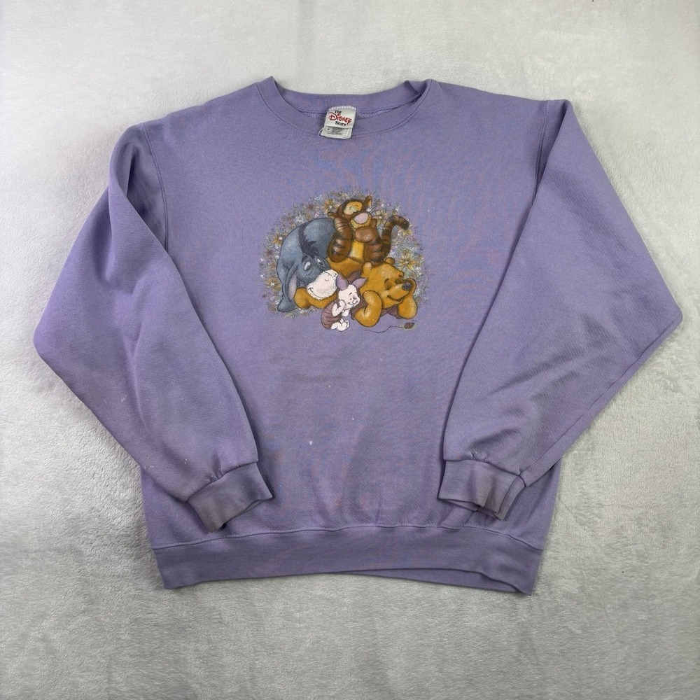 VTG The Disney Store Winnie The Pooh Purple LS Fleece Sweatshirt Men's Medium
